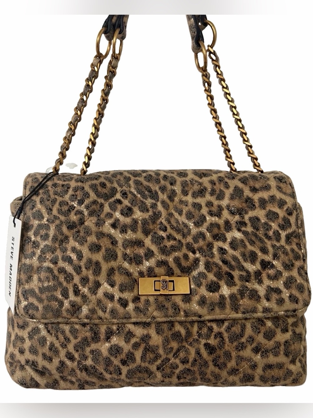 Steve Madden Leopard Print Shoulder Bag satchel fall brown black gold bkolman